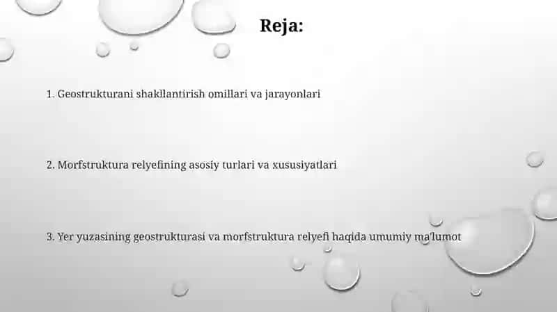 Quruqlikning geotektura va morfostruktura relyefiga ta'rif berish 2