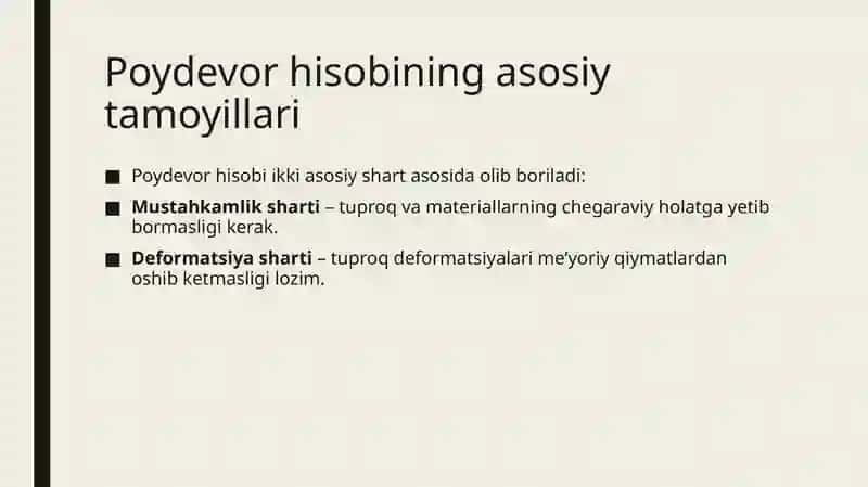 Zaminning eng yuqori zo‘rikishiga oid shakl o‘zgarishi bo‘yicha  poydevor hisobi 2