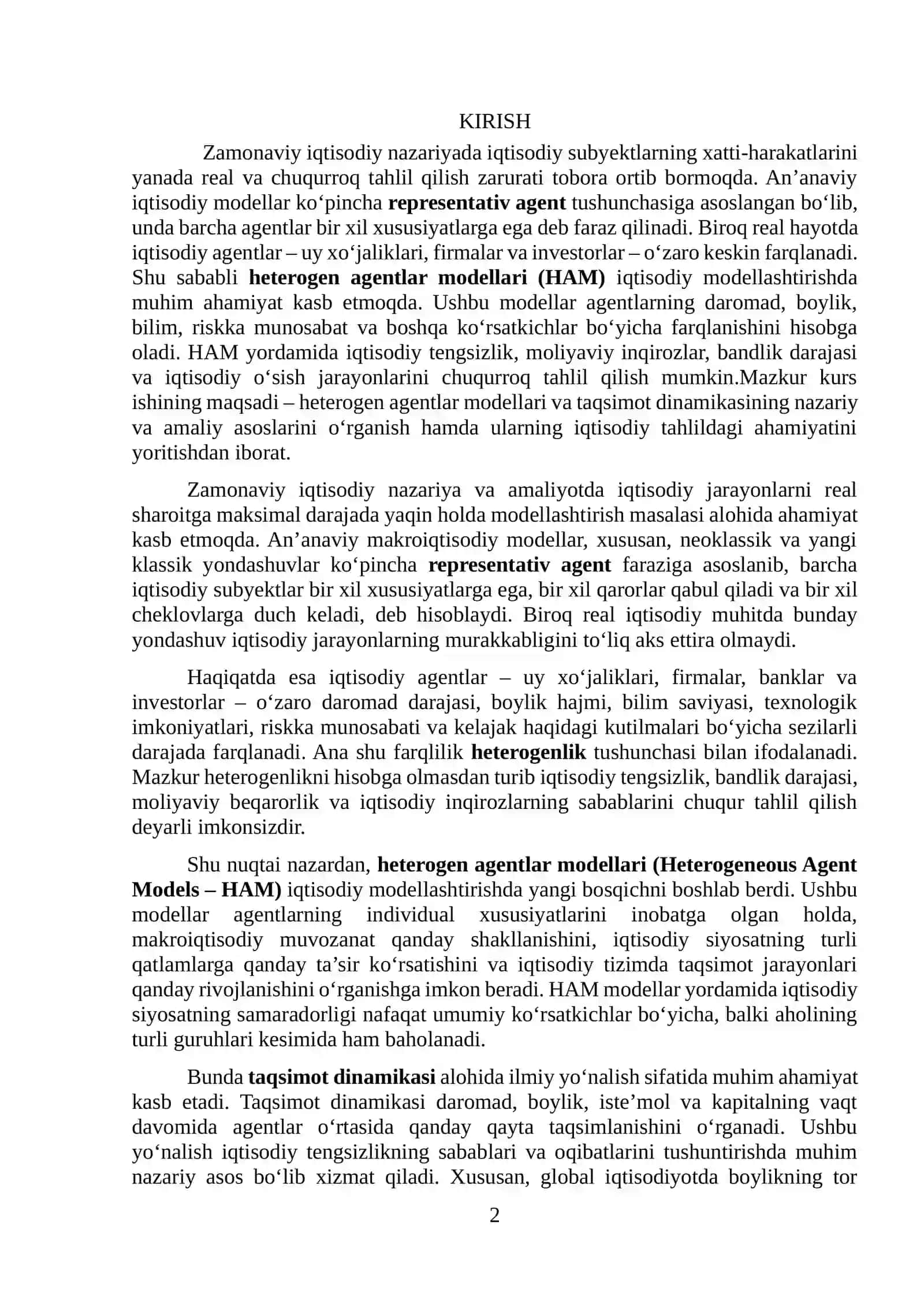 HETEROGEN AGENTLAR MODELLARI (HAM) VA TAQSIMOT DINAMIKASI 2