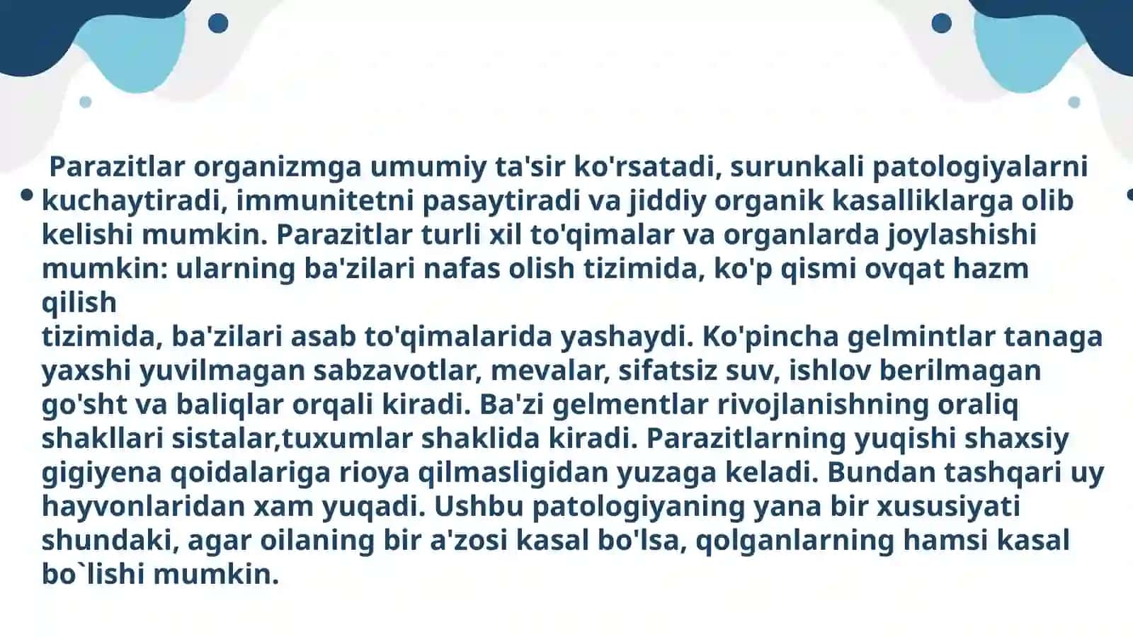 Parazitar kasalliklarni erta aniqlashda labarator diognostik tekshirish usullari ahamiyati 2
