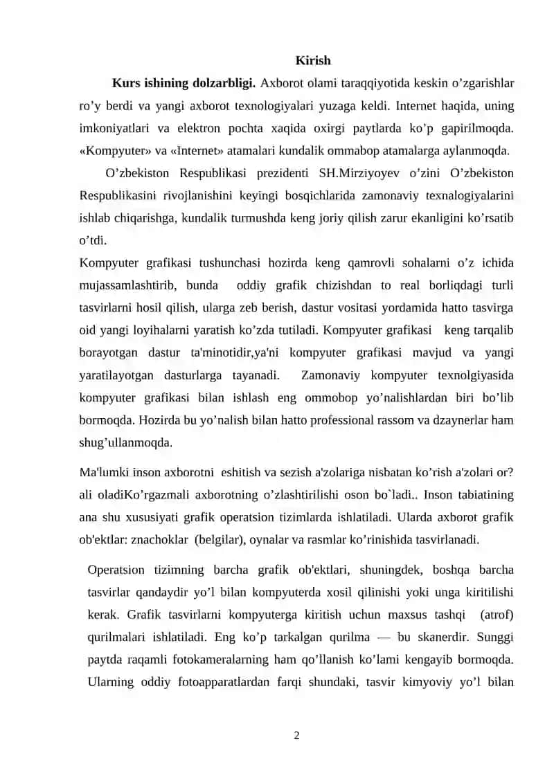Kompyuter grafikasi haqida tushuncha va uni o`qitish metodikasi 2