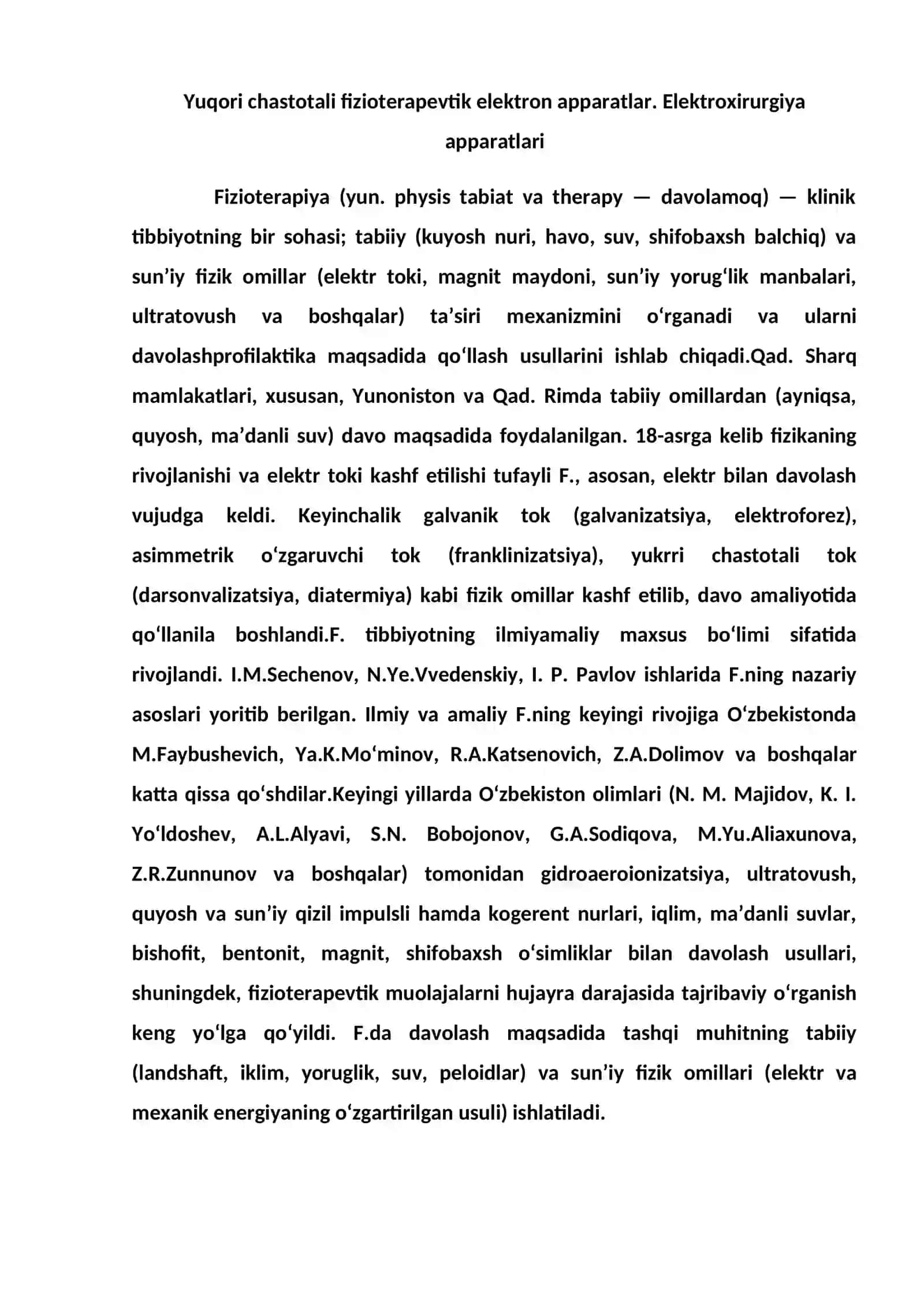 Yuqori chastotali fizioterapevtik elektron apparatlar. Eleketroxirurgiya apparatlari 2