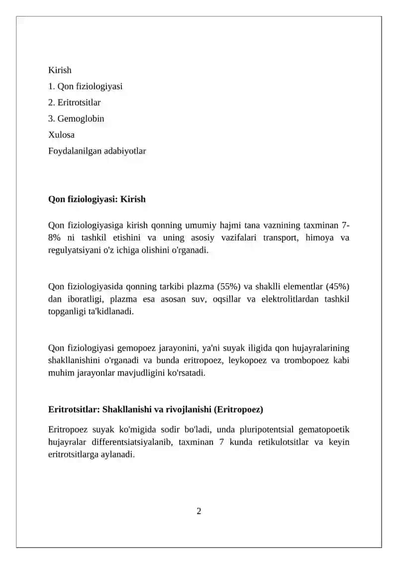 Qon fizologiyasi. Eritrotsitlar va gemoglobin 2