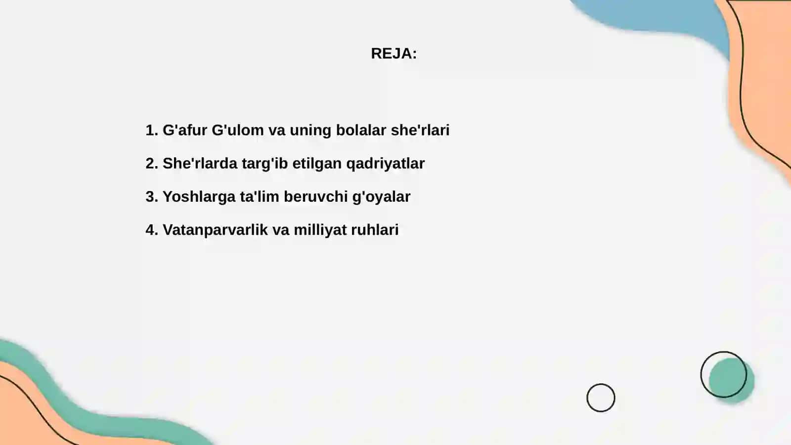 G'afur G'ulomning bolalar uchun yozgan she'larida ilgari surilgan g'oyalar 2