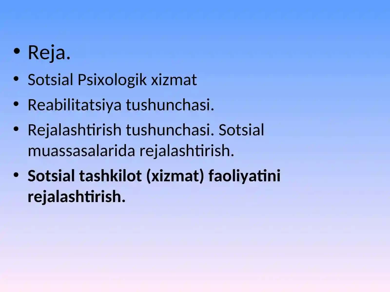 Sotsial-psixologik xizmat.Sotsialtashkilot (xizmat) faoliyatini rejalashtirish 2