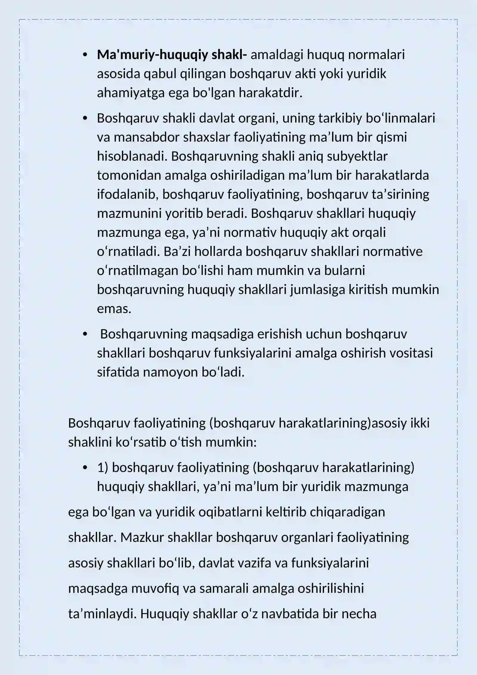 davlat boshqaruvining ma'muriy huquqi va qonuniy usullari. 2