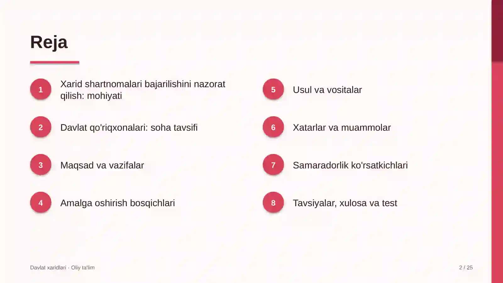 Davlat qo'riqxonalarida xarid shartnomalari bajarilishini nazorat qilish 2