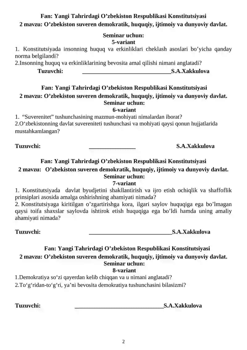 O’zbekiston suveren demokratik, huquqiy, ijtimoiy va dunyoviy davlat 2