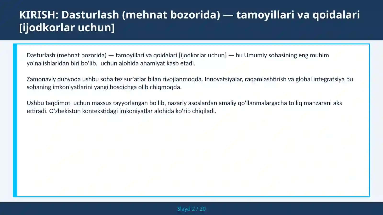 Dasturlash (MEHNAT BOZORIDA) — TAMOYILLARI VA QOIDALARI [IJODKORLAR UCHUN] 2