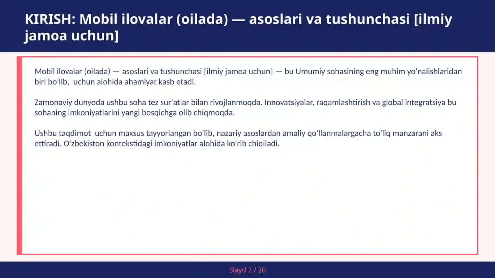 MOBIL ILOVALAR (OILADA) — ASOSLARI VA TUSHUNCHASI 2
