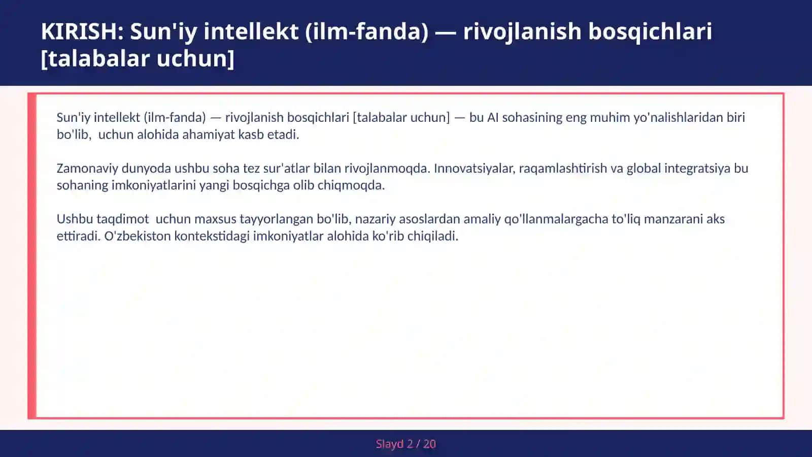 Sun'iy intellekt (ilm-fanda) — rivojlanish bosqichlari [talabalar uchun] 2