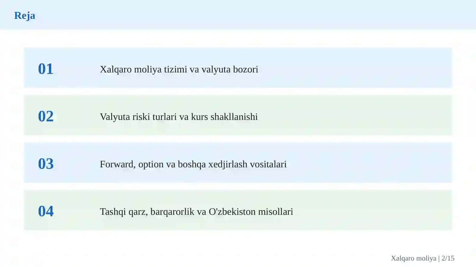 Xalqaro moliya bozorlari, valyuta risklari va xedjirlash mexanizmlari 2