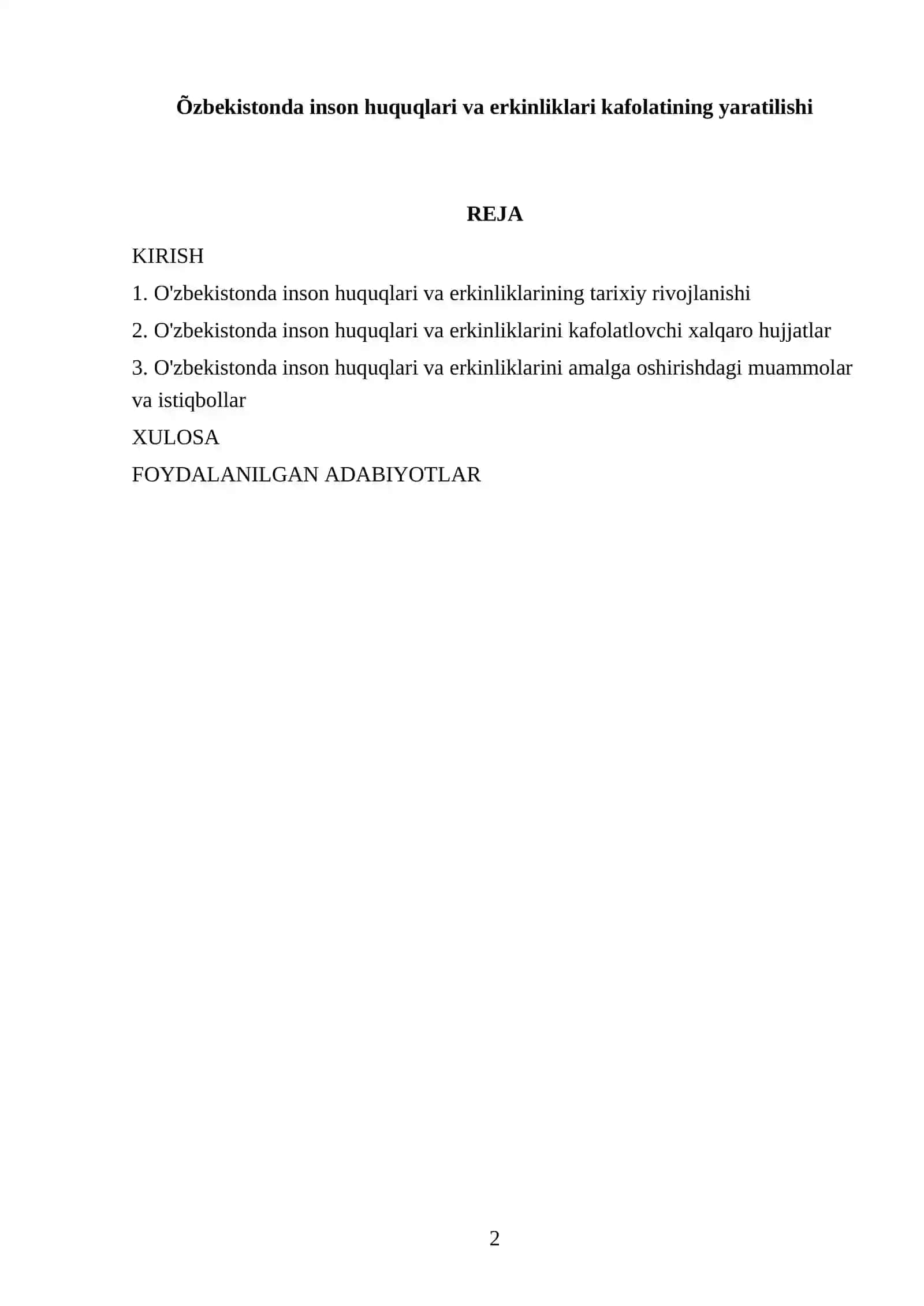 Õzbekistonda inson huquqlari va erkinliklari kafolatining yaratilishi 2