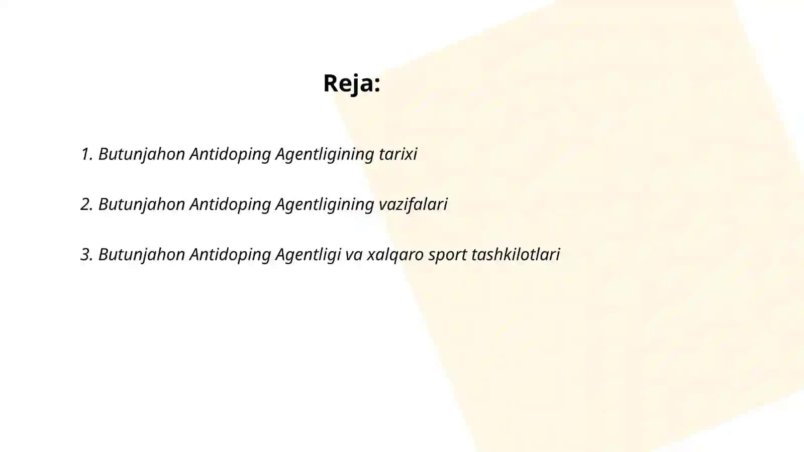 Butunjahon antidoping agentligi va uning foliyati 2