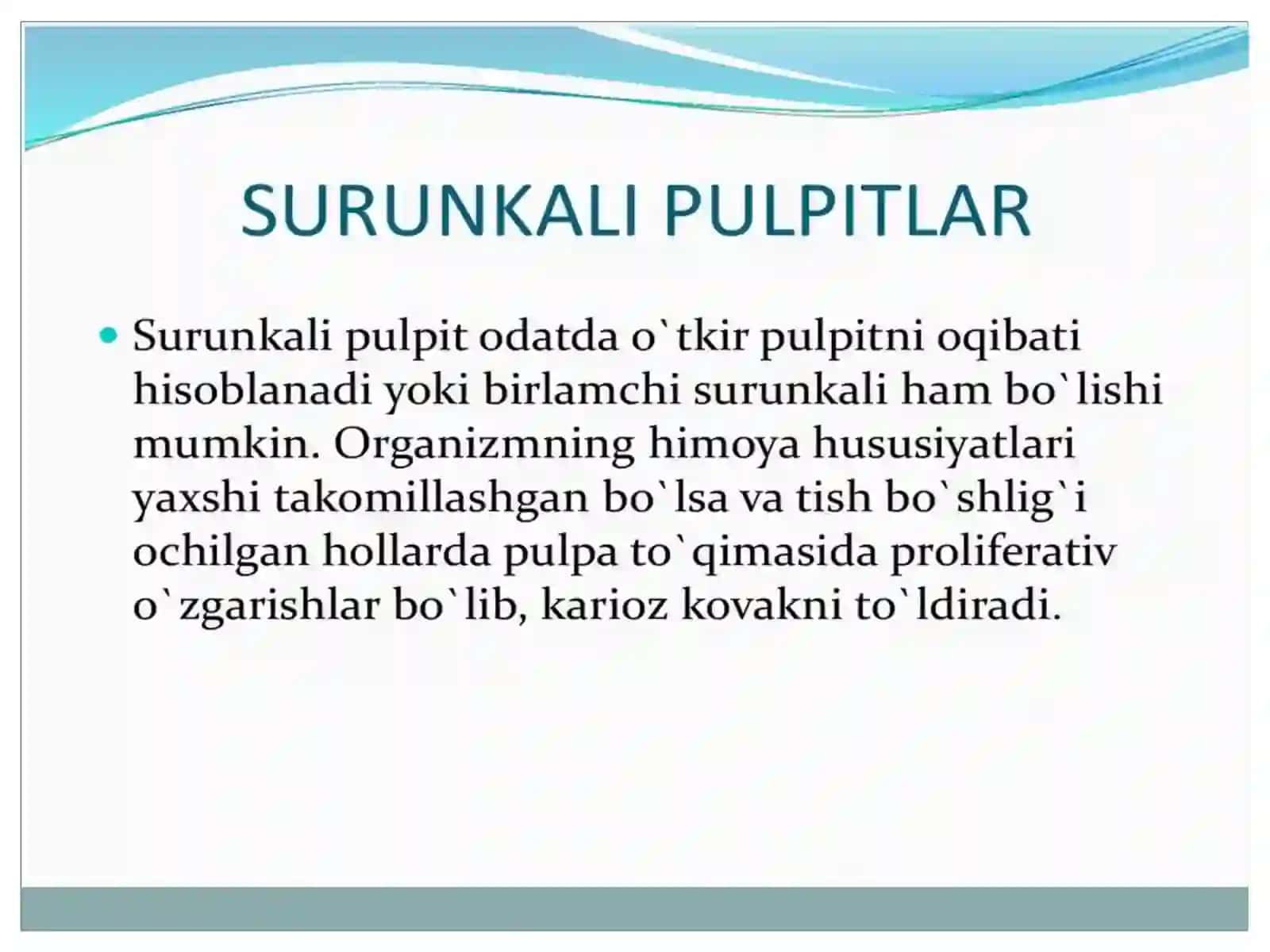 Surunkali fibroz pulpit. Klinika. Tashxislash va qiyosiy tashxislash. 2