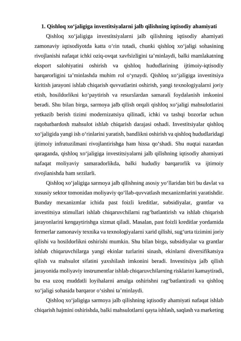 Qishloq xo‘jaligiga investitsiyalarni jalb qilish muammolari 2