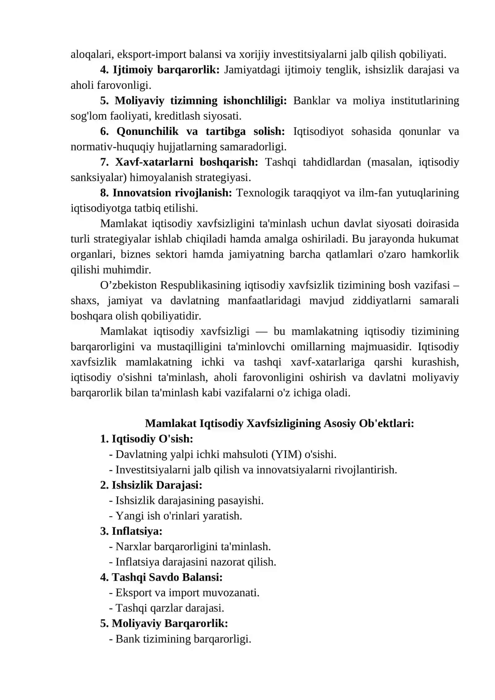 MAMLAKAT IQTISODIY XAVFSIZLIGI 2