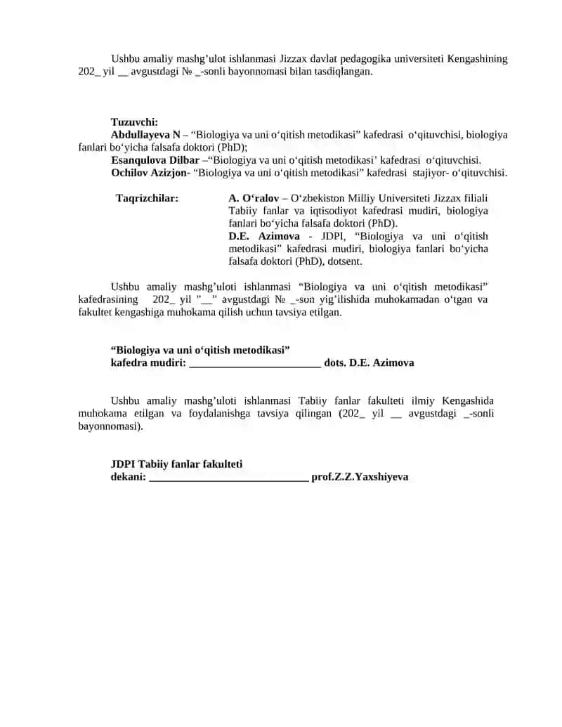 Biologiya va uni o‘qitish metodikasi 2