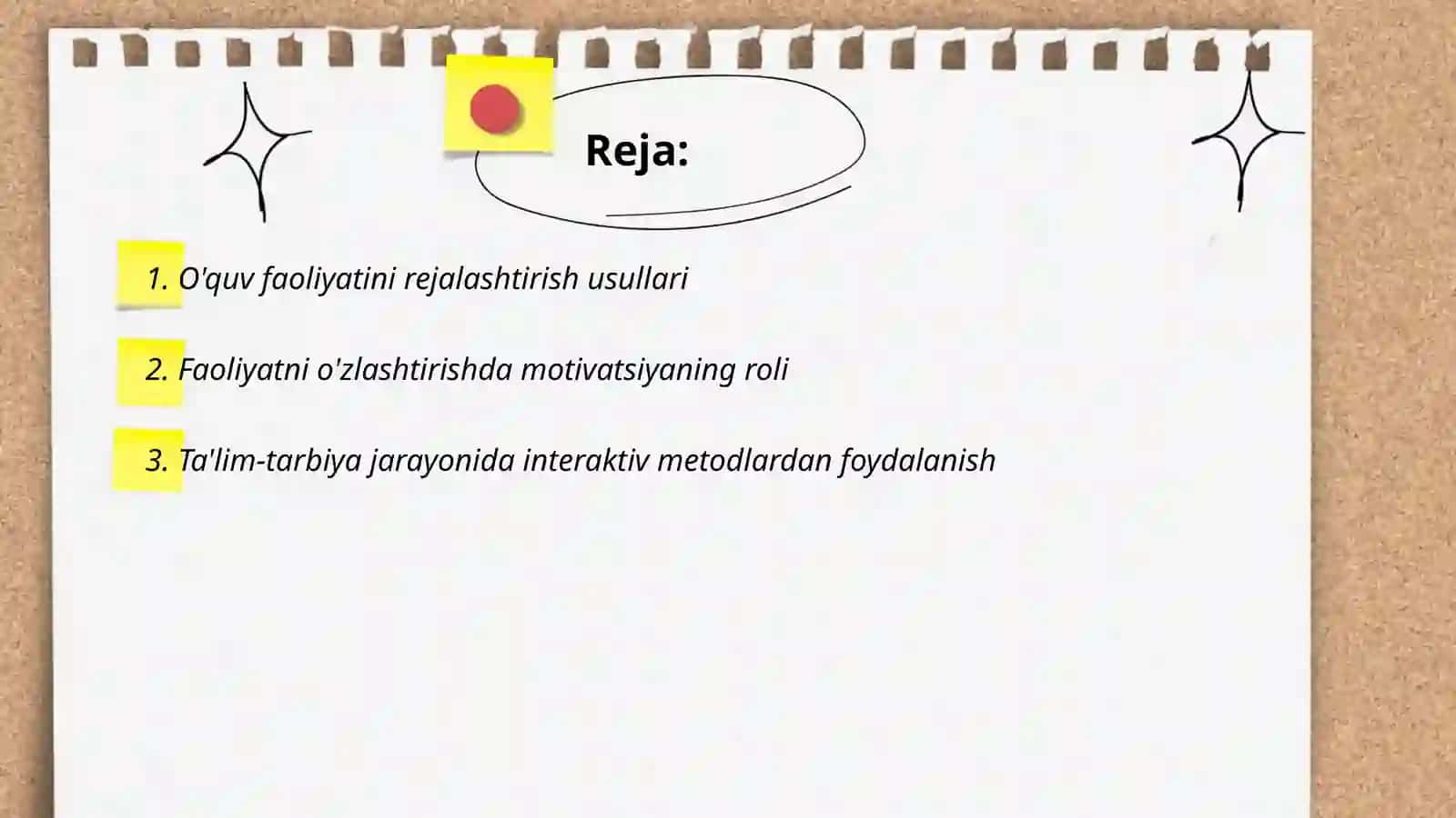 O'quv faoliyatini rejalashtirish usullari 2