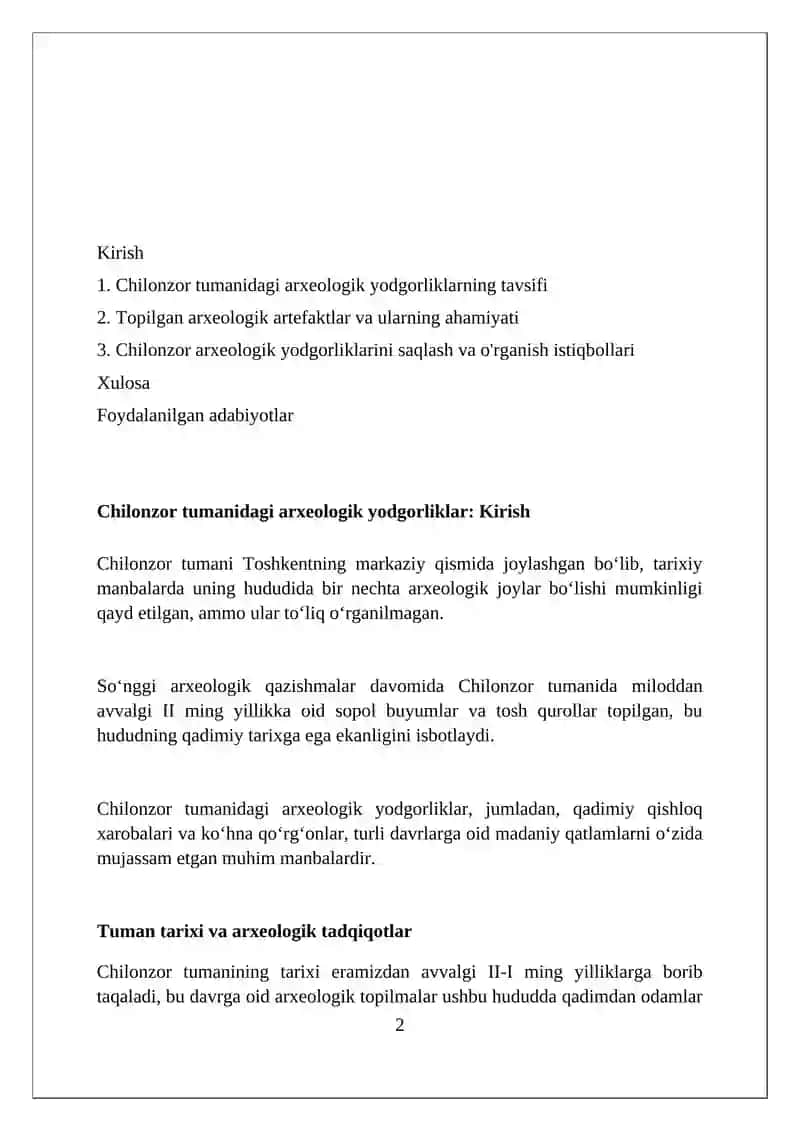Chilonzor tumanidagi arxeologik manzilgohlar 2