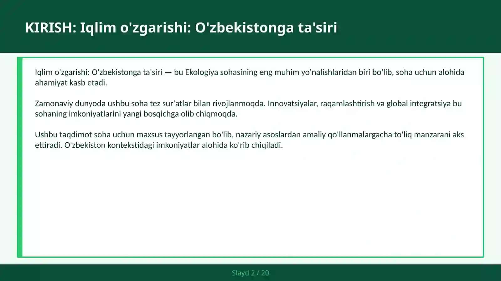Iqlim o'zgarishi: O'zbekistonga ta'siri 2