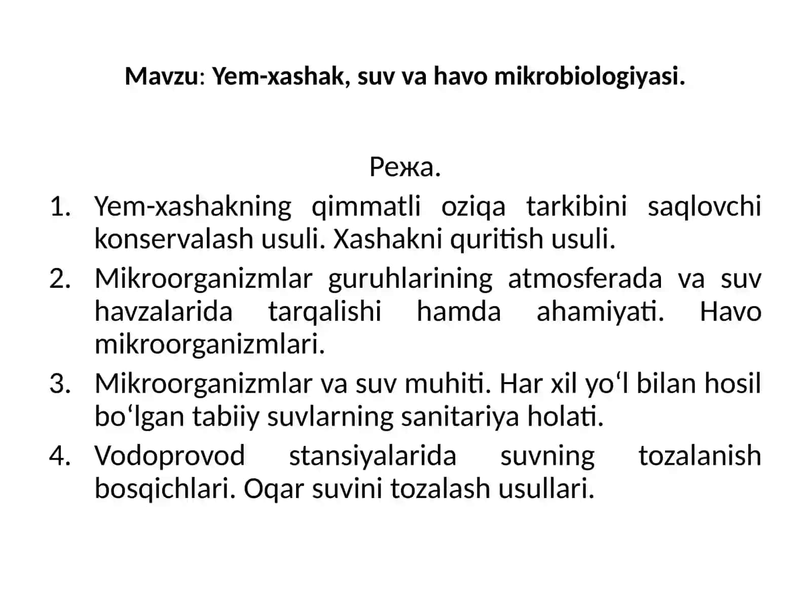 Yem-xashak, suv va havo mikrobiologiyasi 2