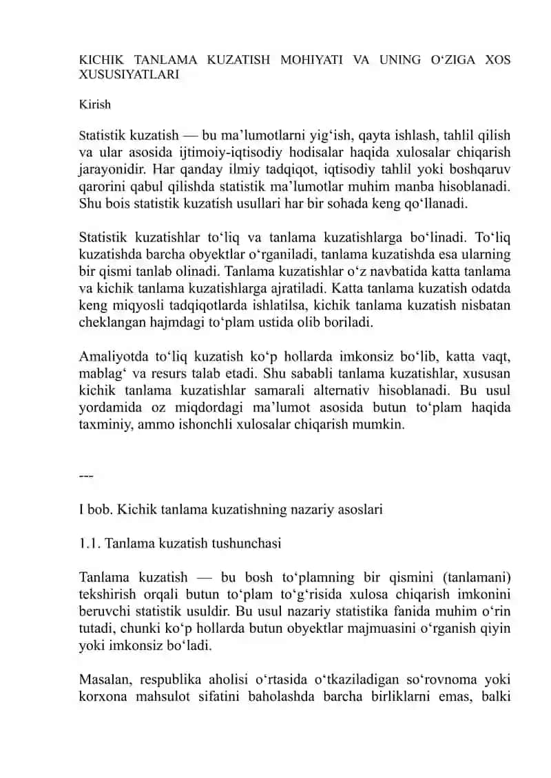 KICHIK TANLAMA KUZATISH MOHIYATI VA UNING O‘ZIGA XOS XUSUSIYATLARI 2