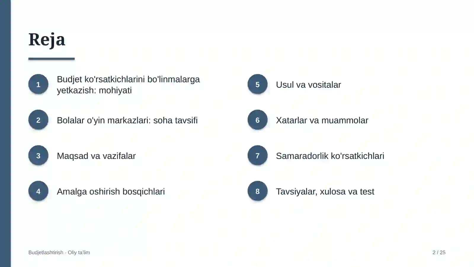 Bolalar o'yin markazlarida budjet ko'rsatkichlarini bo'linmalarga yetkazish 2