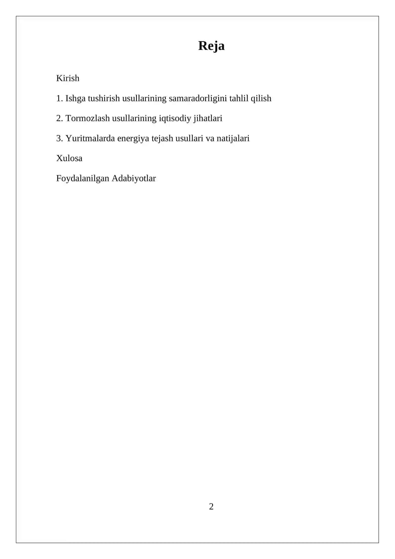 MUSTAQIL ISH ELEKTR YURITMALARNI ISHGA TUSHIRISH VA TORMOZLASH USULLARINI TEXNIK IQTISODIY JIHIHATDAN TAQQOSLASH 2