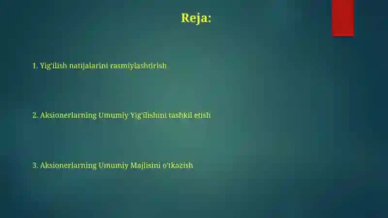 Aksionerlar Umumiy Yig'ilishini Tashkil Etish 2