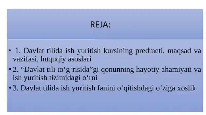 DAVLAT TILIDA ISH YURITISH KURSINING MAQSADI, VAZIFASI VA AHAMIYATI 2