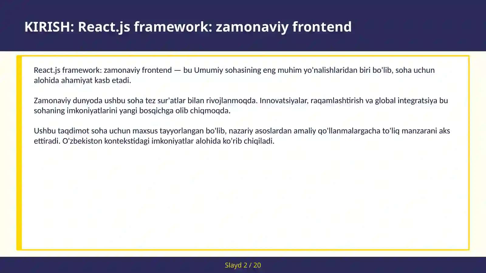 React.js framework: zamonaviy frontend 2