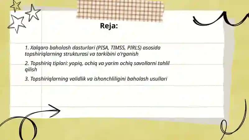 Xalqaro baholash dasturlariga asoslangan topshiriqlarni oʻrganish 2