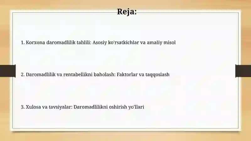 Rentabellik ko'rsatkichlarini real korxonamisolidaaniqlash 2