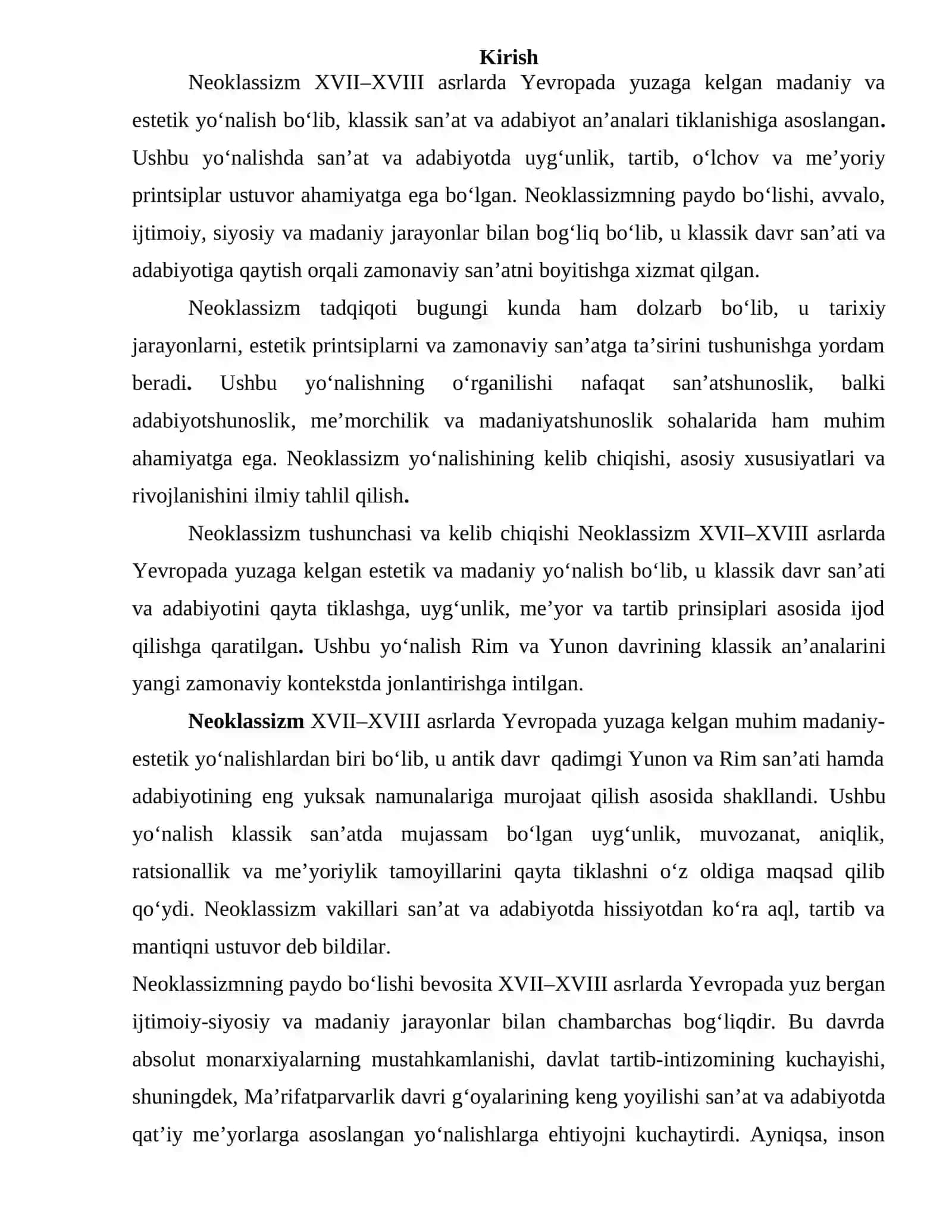 Neoklassizm Yo‘nalishi Kelib Chiqishi va Rivojlanishi 2