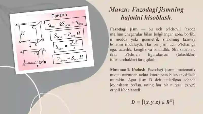 Fazodagi jismning hajmini hisoblash 2