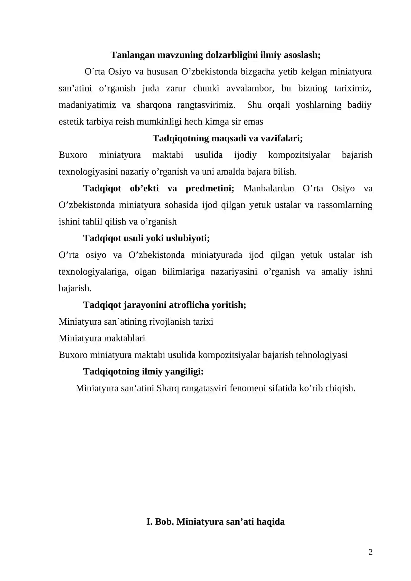 Buxoro miniatyura maktabi usulida ijodiy kompozitsiyalar bajarish texnologiyasi. BMI 2