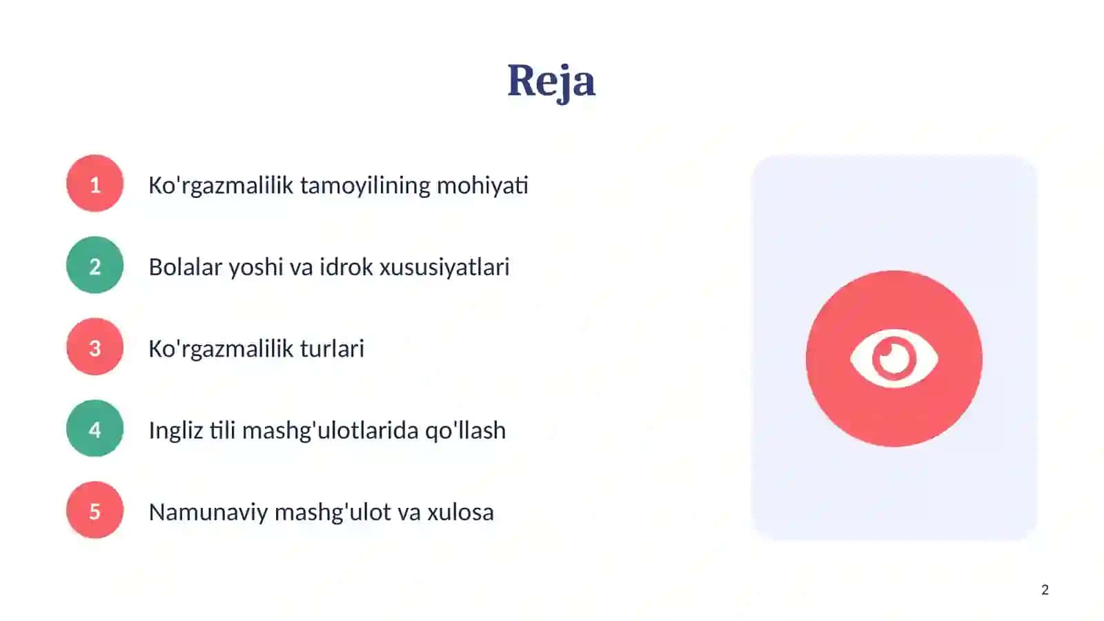 Maktabgacha ta'limda ingliz tilini o'qitishda ko'rgazmalilik tamoyili 2