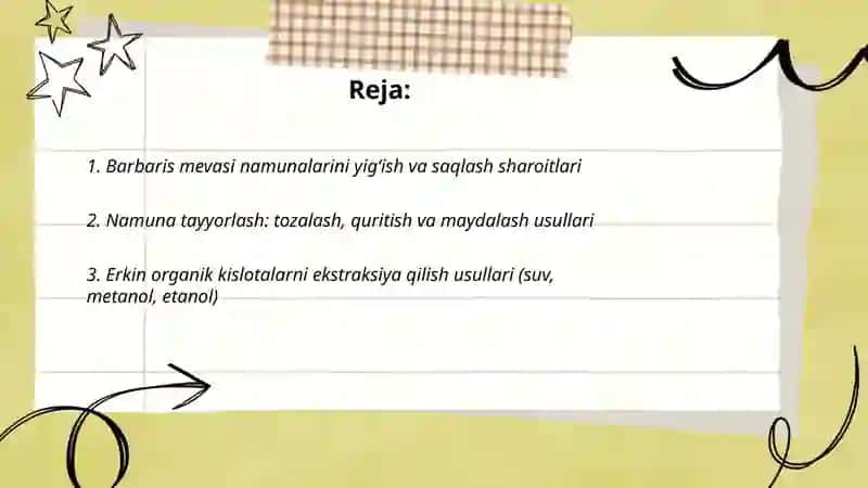 Barbaris mevasidagi erkin organik kislotalarni aniqlash 2
