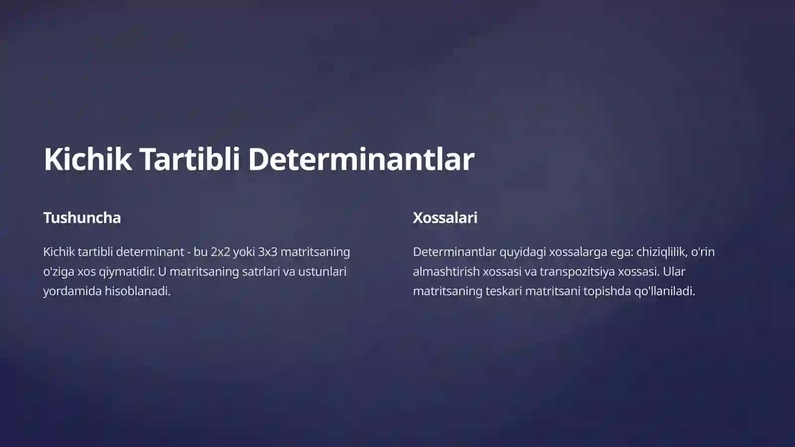 Determinantlar: O'rinlashtirish va O'rin Almashtirish 2