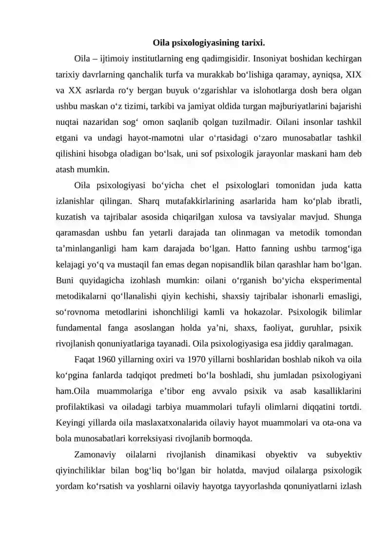 Oila psixologiyasi fanining predmeti vazifalari 2