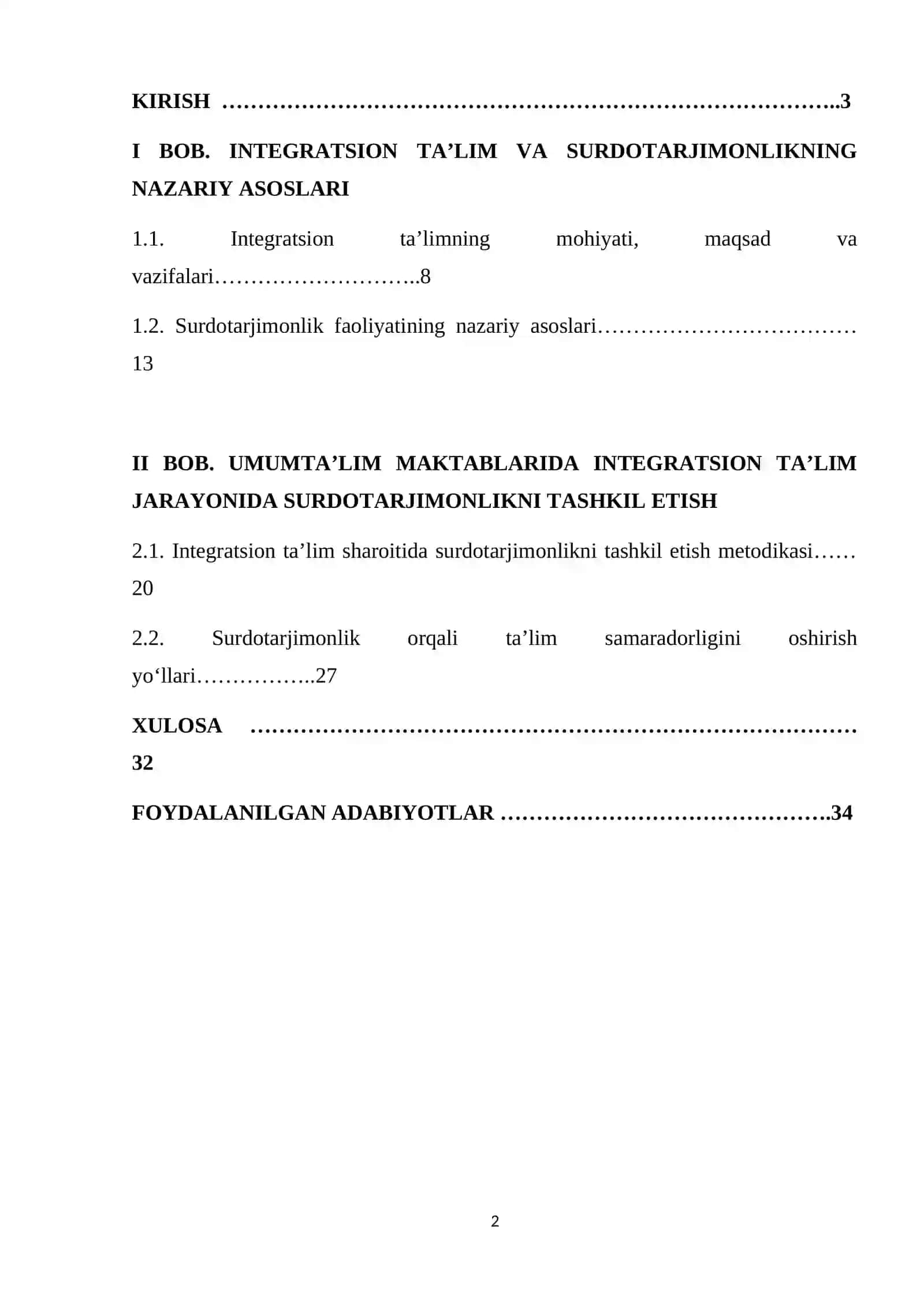 Kurs ishi: Umumta'lim maktablarida integratsion ta'lim jarayonida surdotarjimonlik 2