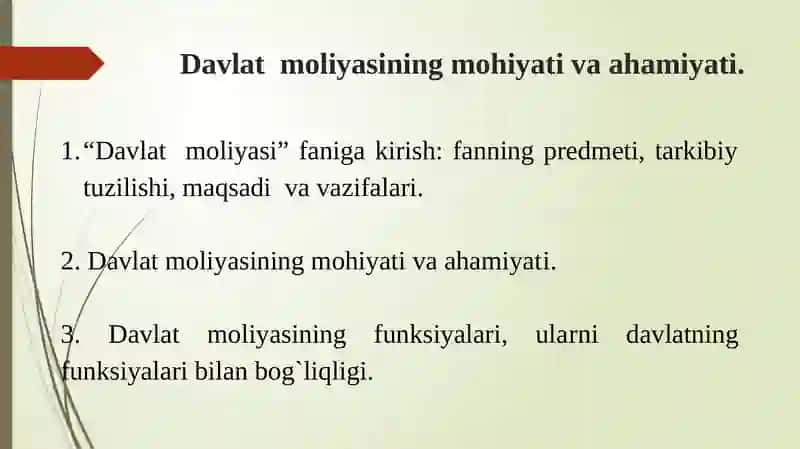 Davlat moliyasi faniga kirish 2