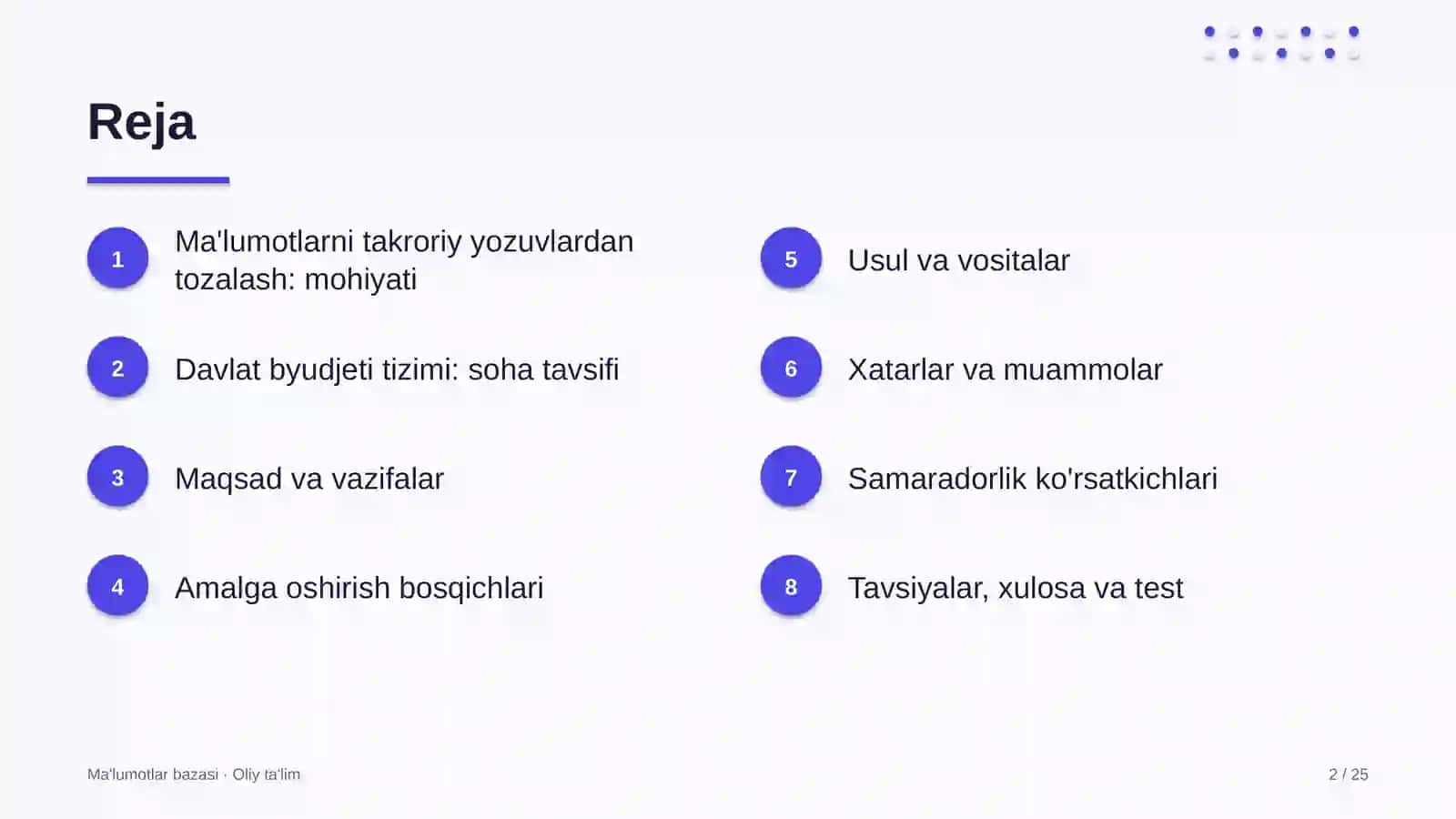 Davlat byudjeti tizimida ma'lumotlarni takroriy yozuvlardan tozalash 2