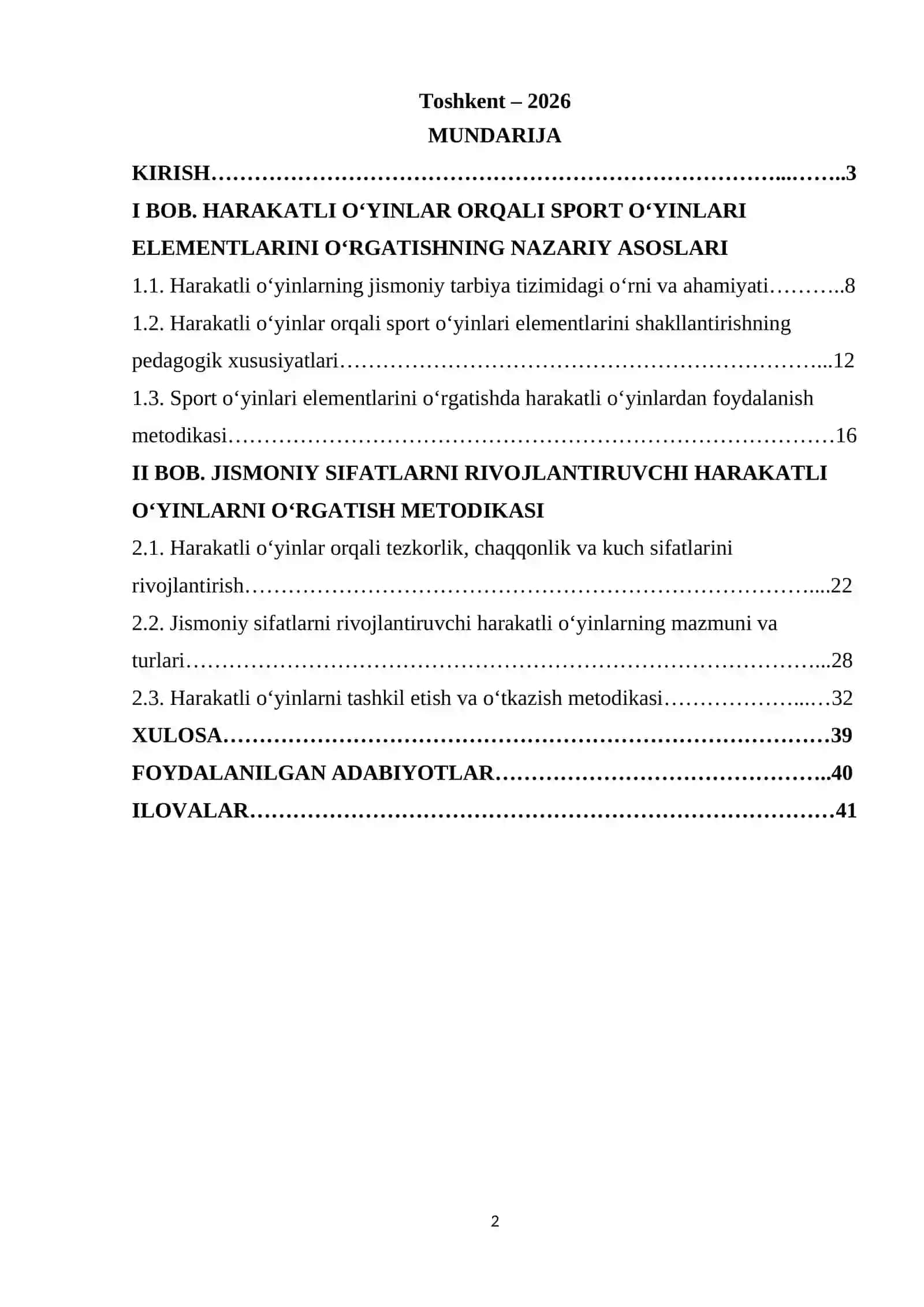 Harakatli o‘yinlar orqali sport o‘yinlari elementlarini o‘rgatish. Jismoniy sifatlarni rivojlantiruvchi harakatli o‘yinlarni o‘rgatish. 2