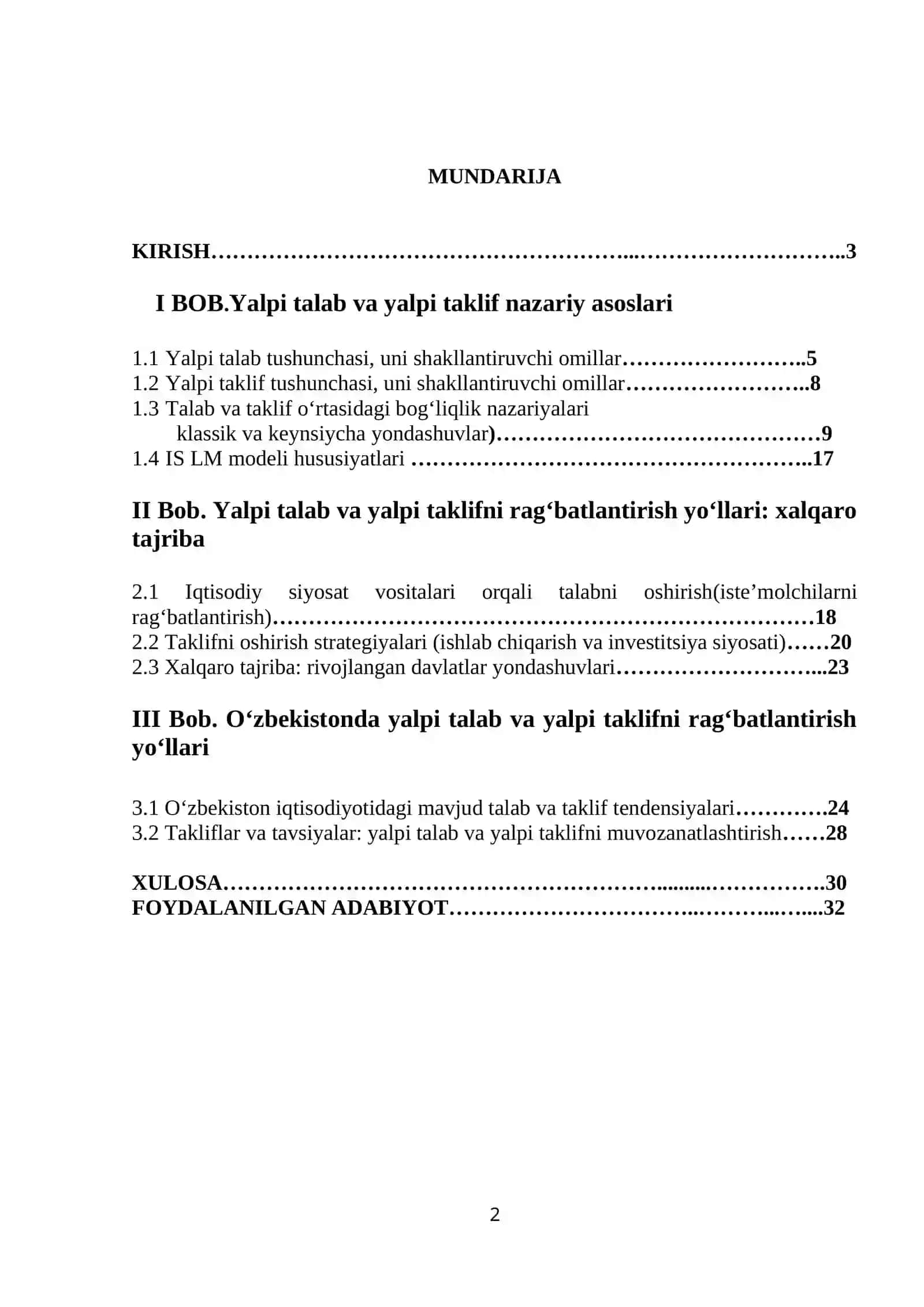 yalpi talab taklif 2