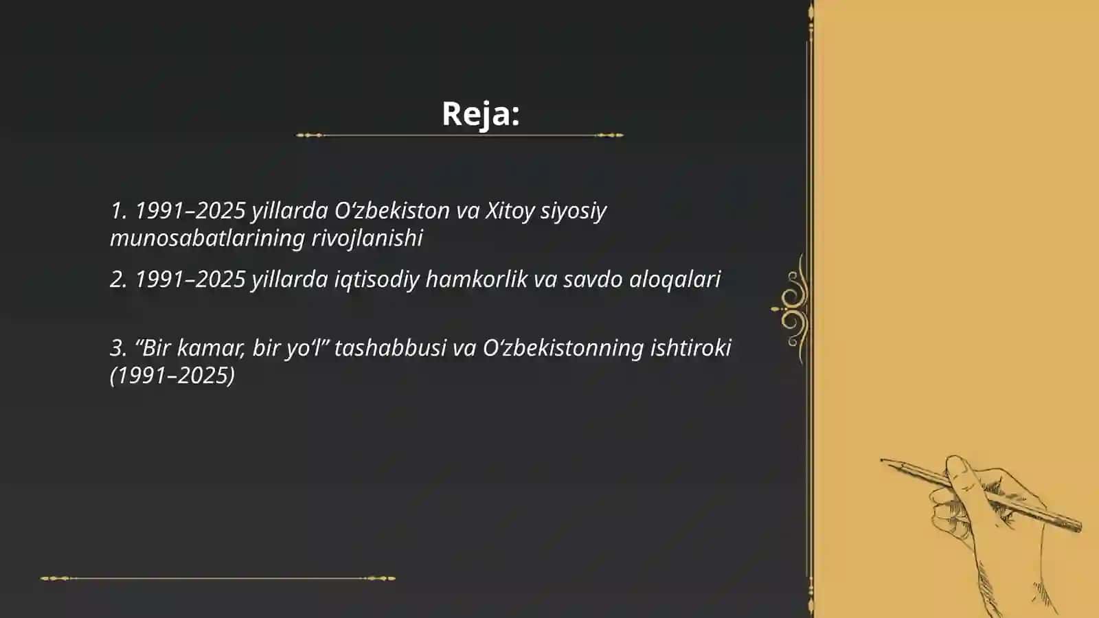 1991 2025 yillarda Oʻzbekiston va Xitoy davlatlari taraqqiyoti Shukurova oyjamol 2