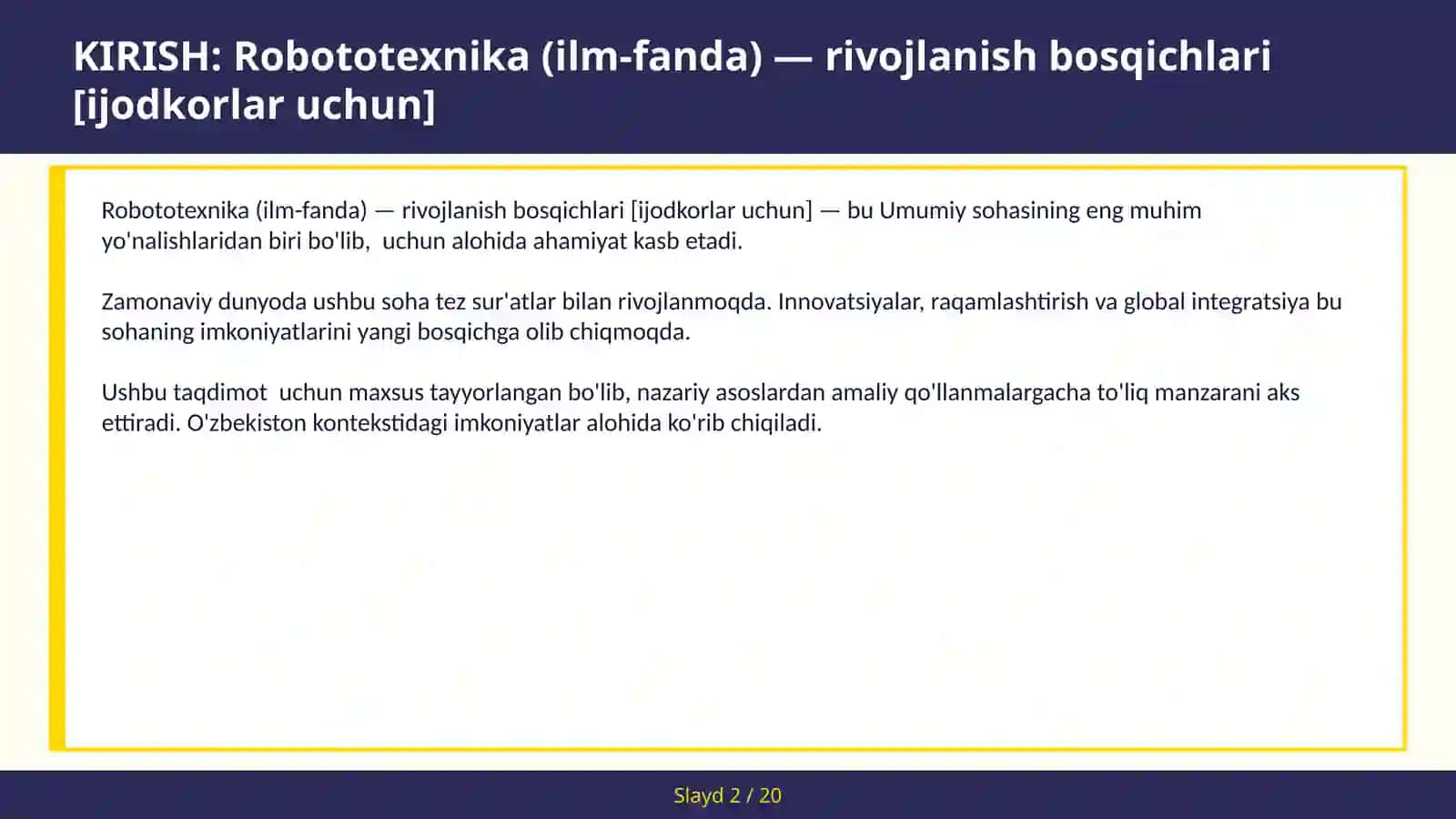 ROBOTOTEXNIKA (ILM-FANDA) — RIVOJLANISH BOSQICHLARI [IJODKORLAR UCHUN] 2