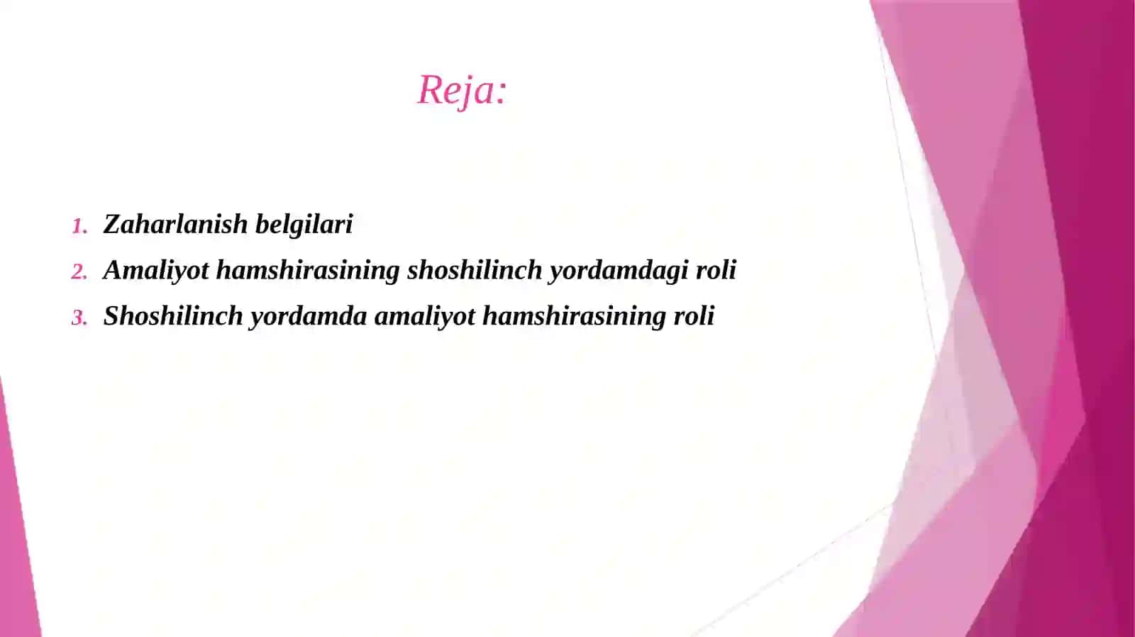 Asab tizimining zaharli ximikatlari va ayrim dori moddalari bilan zaharlanishda uchraydigan simtomlar shoshilinch yordam ko'rsatishda amaliyot hamshirasining roli 2