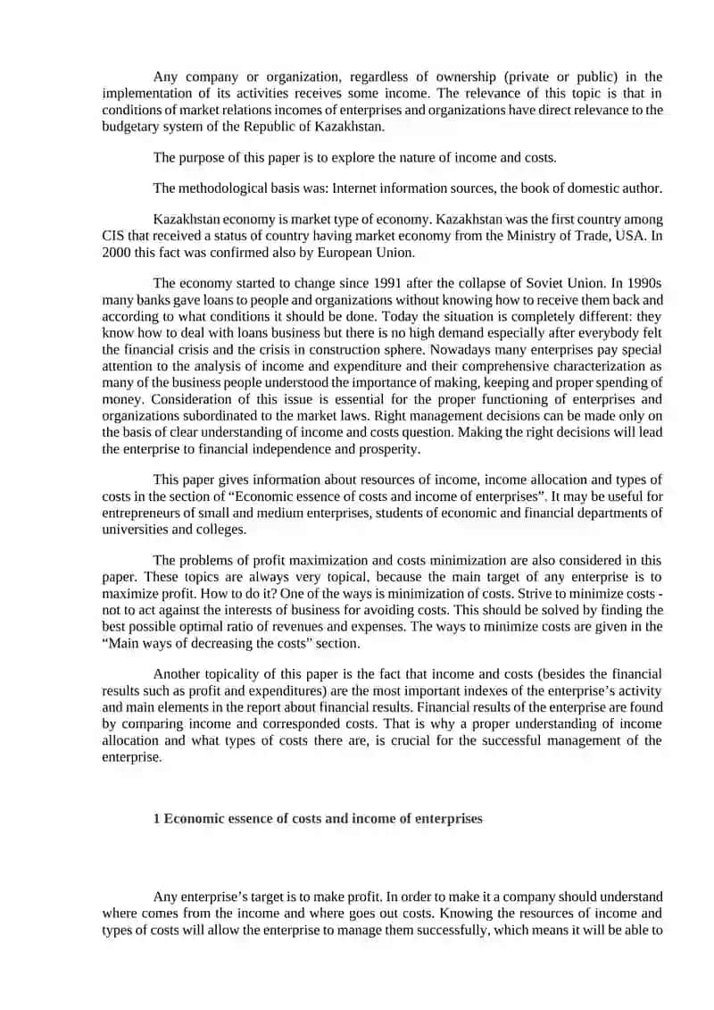 Economic essence of costs and income of enterprises 2